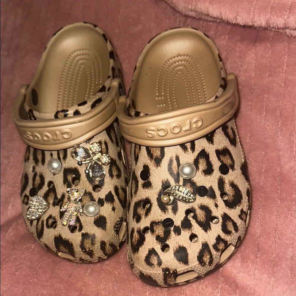 Crocs ADULTS Leopard Print Clogs - Tan